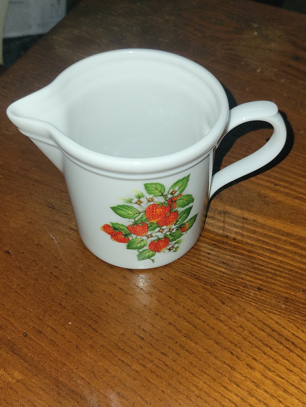 White Ceramic Creamer with Strawberry Floral Motif